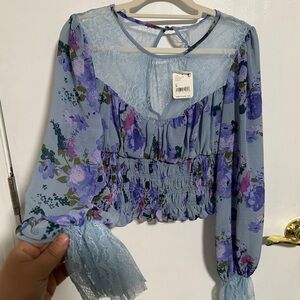 NWT Free People Lace Floral Top Size S